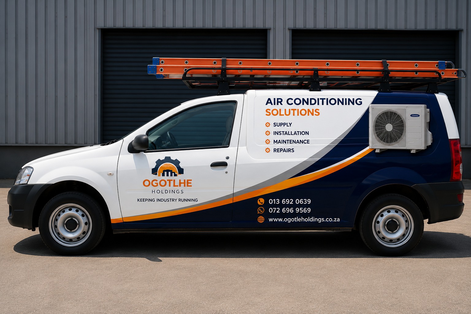Branded Ogotlhe Holdings air-conditioning and glass service vehicle